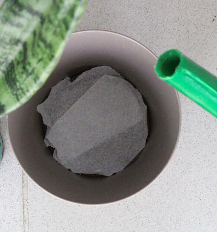 paper towel on the drainage holes